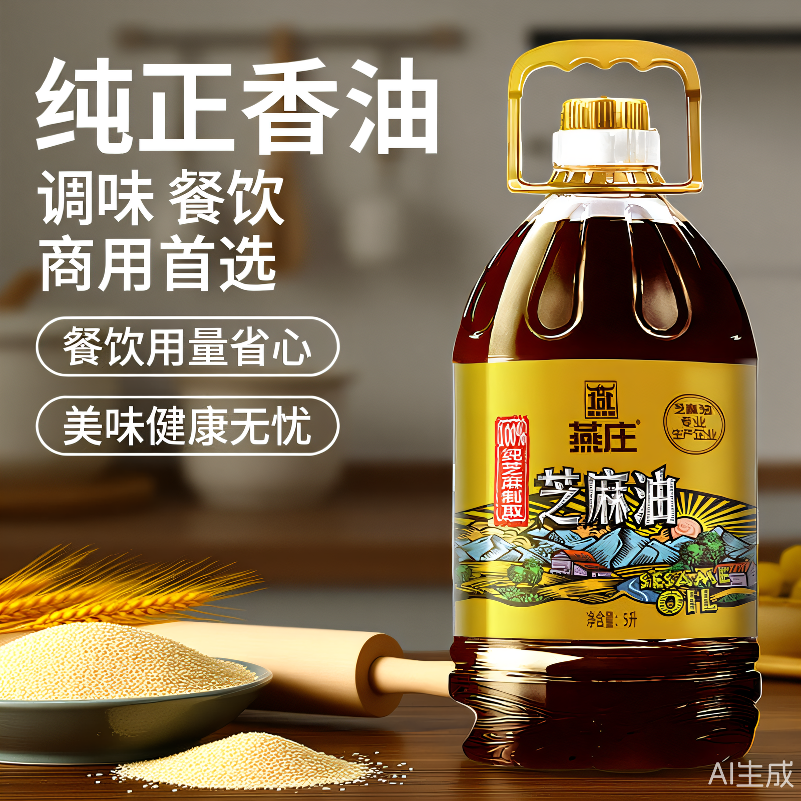 【量大商用】燕庄芝麻油5L餐饮火锅麻辣烫凉拌菜纯正香油调味油省