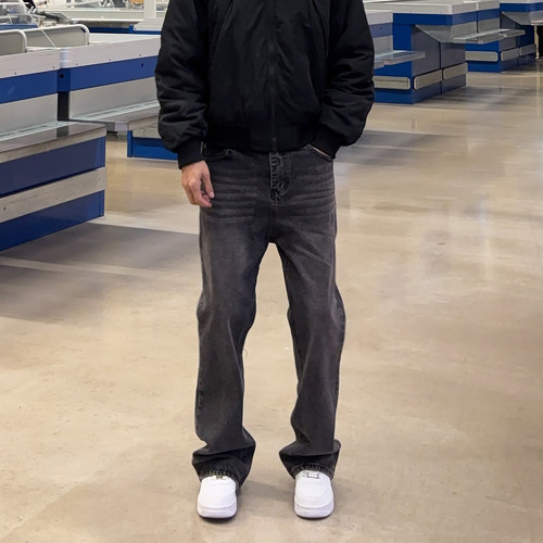 UNCLEBLUE 新款巴黎Bootcut冰蓝黑灰自然水洗落色微喇长裤牛仔裤