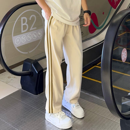 UNCLEBLUE 条纹棉运动薄款直筒裤春夏新品潮牌宽松休闲男式长裤