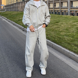 双褶弯刀长裤 套装 25新品 Boxy连帽卫衣加绒休闲裤 弯刀袖 UNCLEBLUE