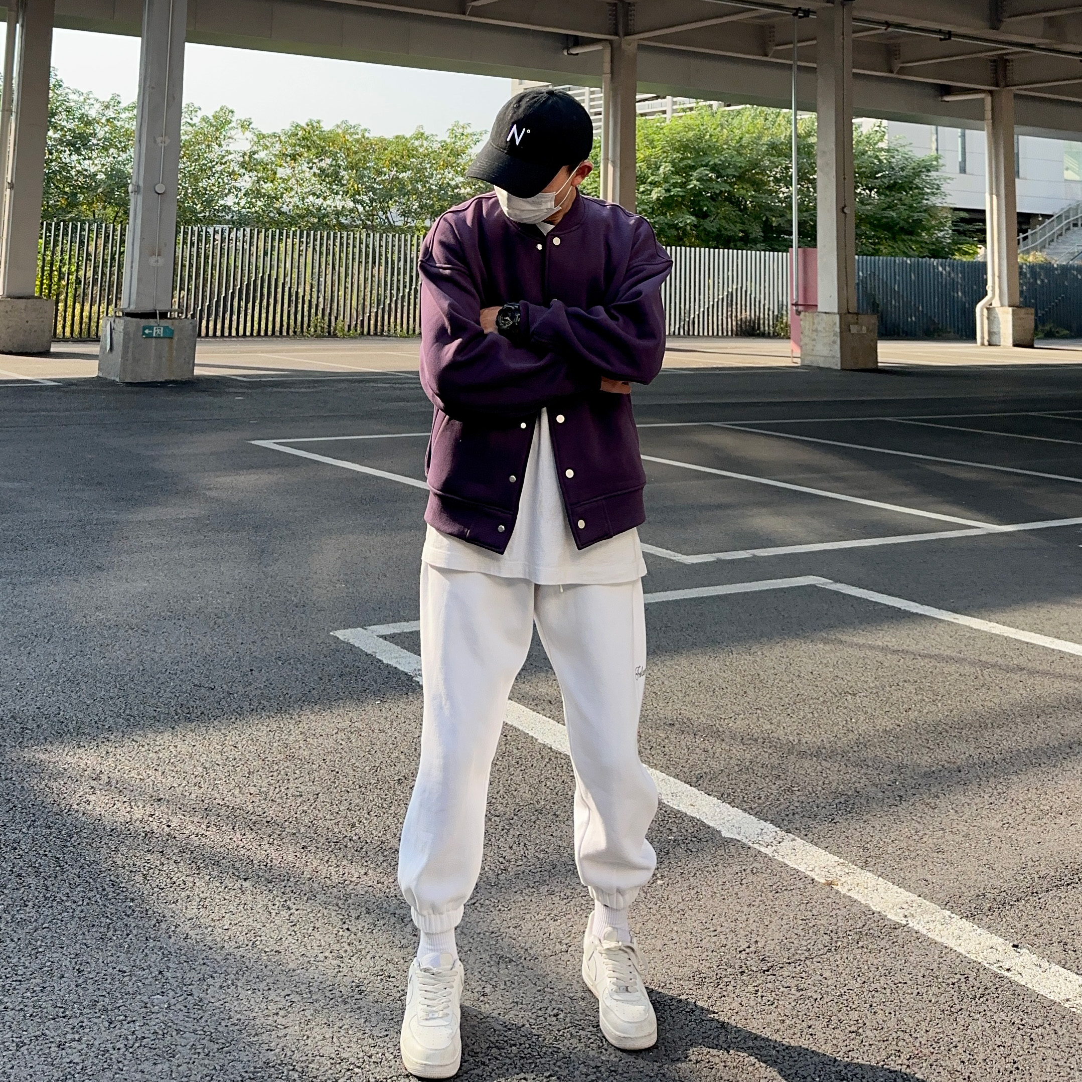 UNCLEBLUE无领秋季宽松棒球服