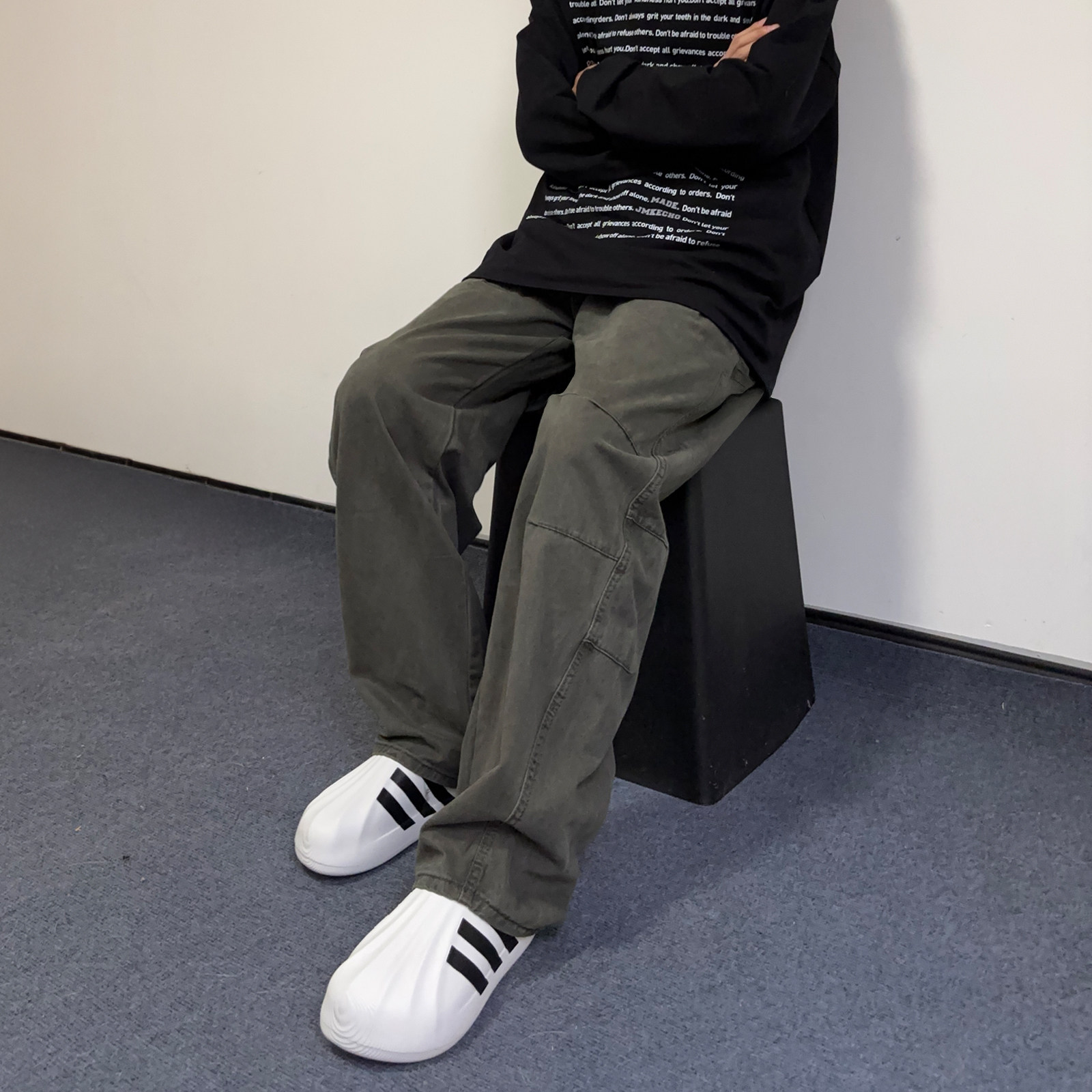 UNCLEBLUE美式复古水洗弯刀裤男士宽松直筒阔腿伞兵工装休闲裤子,男装,休闲裤,淘宝优惠券,粉丝福利购,淘宝优惠卷