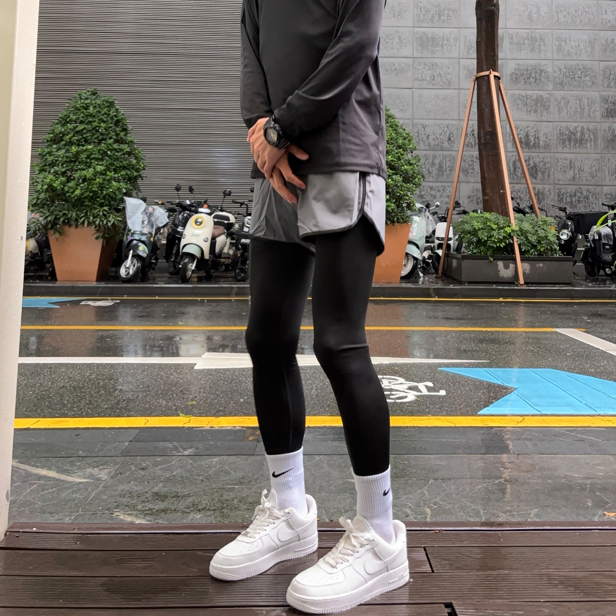UBCG紧身裤假两件打底篮球高弹裤子压缩速干衣健身跑步运动裤套装