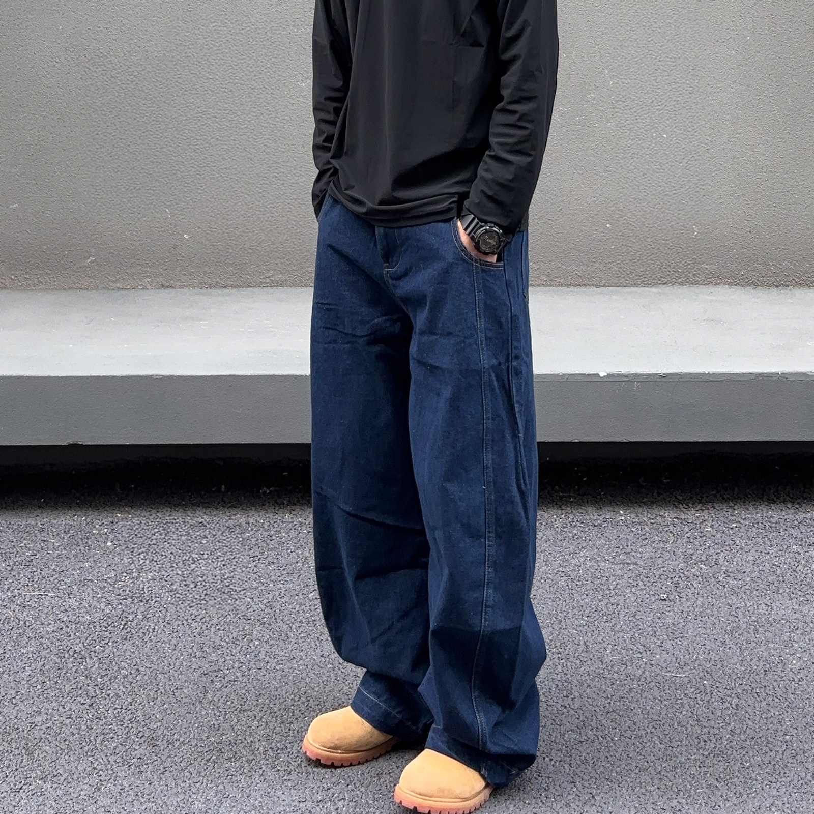 UNCLEBLUE廓形洗水牛仔弯刀裤26春季新品美式街头baggy镰刀阔腿裤,男装,休闲裤,淘宝优惠券,粉丝福利购,淘宝优惠卷