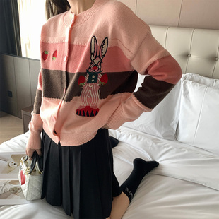 今屿花花初恋感毛衣2024新款 设计感小众条纹兔子毛线衣可外穿打底