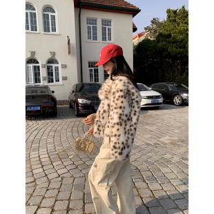 今屿花花 小个子毛毛外套环保皮草 豹纹皮毛一体外套女2025年新款