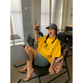 今屿花花 小众设计感 宽松上衣半袖 黄色米奇短袖 女t恤夏2025新款