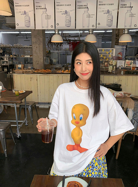 今屿花花 短袖女t恤2025新款白色小个子宽松上衣夏日ootd穿搭百搭