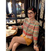 初秋穿搭上衣针织开衫 今屿花花 彩色提花毛衣女2025新款 外套羊毛