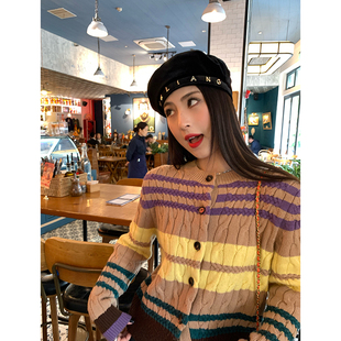 小个子条纹毛线衣圆领开衫 今屿花花 冬季 2025新款 可外穿 毛衣女款