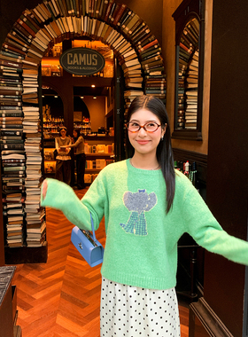 今屿花花韩系毛衣女2025新款冬绿色设计感小个子毛线衣内搭可外穿