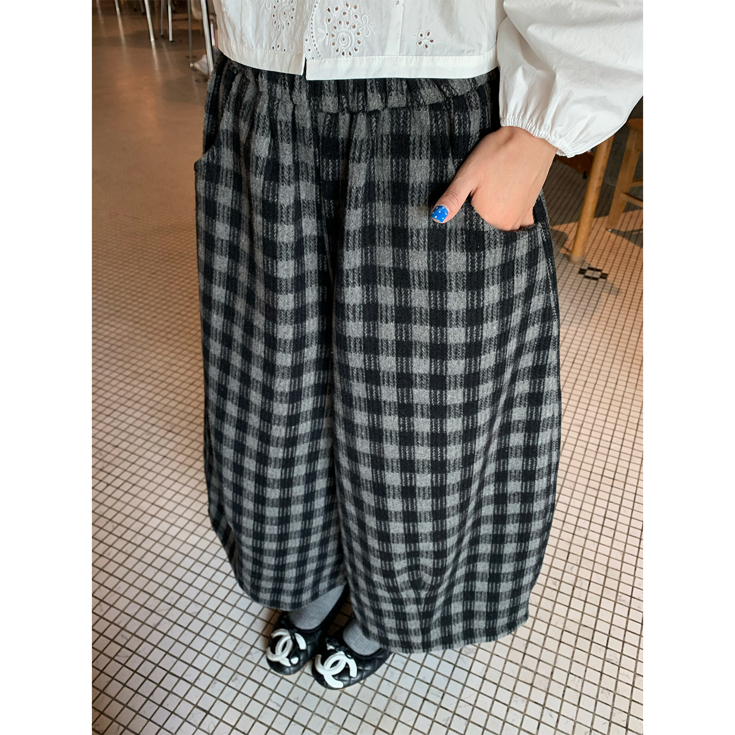 今屿花花宽松毛呢九分裤女