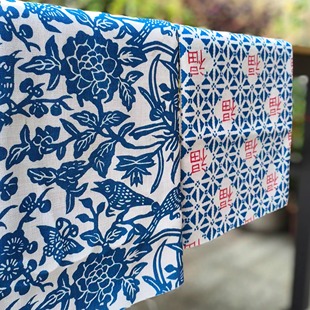 土布老布中国风手工土布喜上眉梢粗布手织布印花布 手工DIY布福字