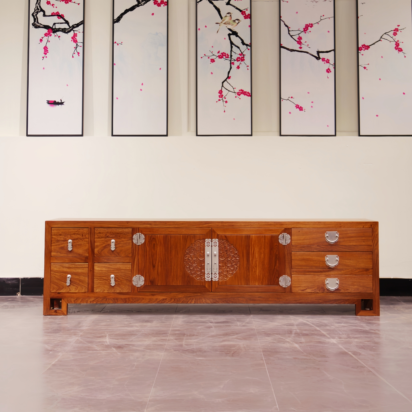 刺猬紫檀电视柜简约新中式红木视听柜苏梨京瓷花梨木落地影视柜