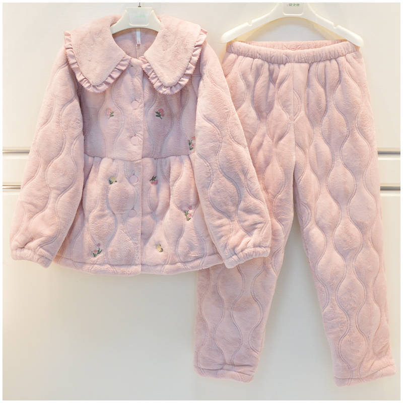 安之伴女玉狐绒夹棉保暖家居服