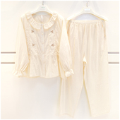 妮可雅梭织棉女士睡衣2024春季 清凉透气家居服套 长袖 新品 圆领开衫