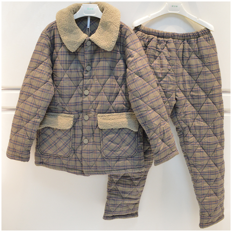 特价妮可雅男士睡衣冬季新品纯棉梭织磨毛夹棉加厚保暖格子家居服