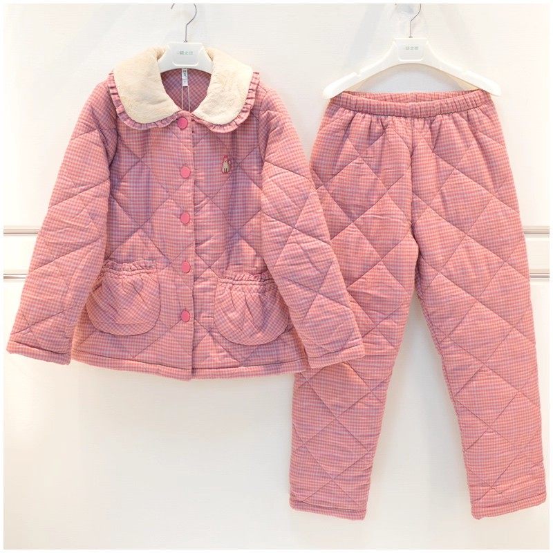 安之伴睡衣女冬季新品三层加厚梭织磨毛夹棉保暖加绒纯棉家居服套