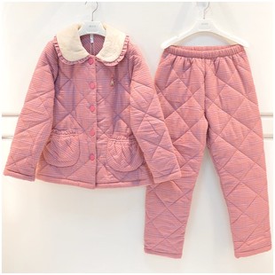 安之伴睡衣女冬季新品三层加厚梭织磨毛夹棉保暖加绒纯棉家居服套