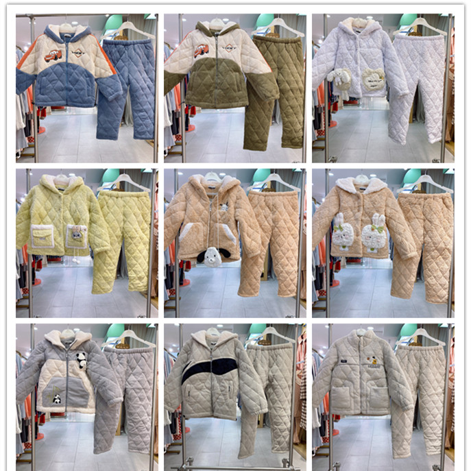 品牌儿童睡衣男女孩子童装冬季款三层加厚款珊瑚绒夹棉大童家居服