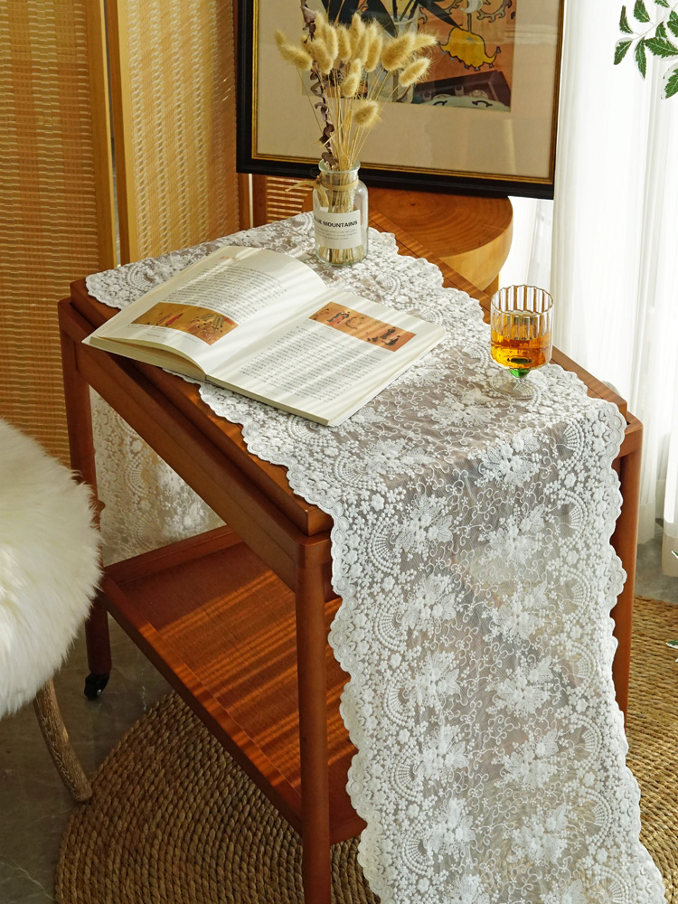 桌旗法国覆古蕾丝桌布绣花咖啡桌布电视柜保护垫台面长垫覆盖布