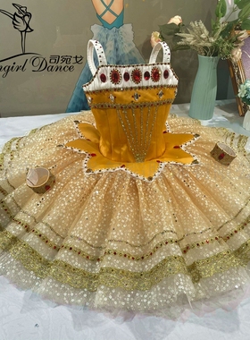 姜黄色渐变色法老的女儿帕基塔变奏芭蕾舞TUTU裙进口纱GDC女童