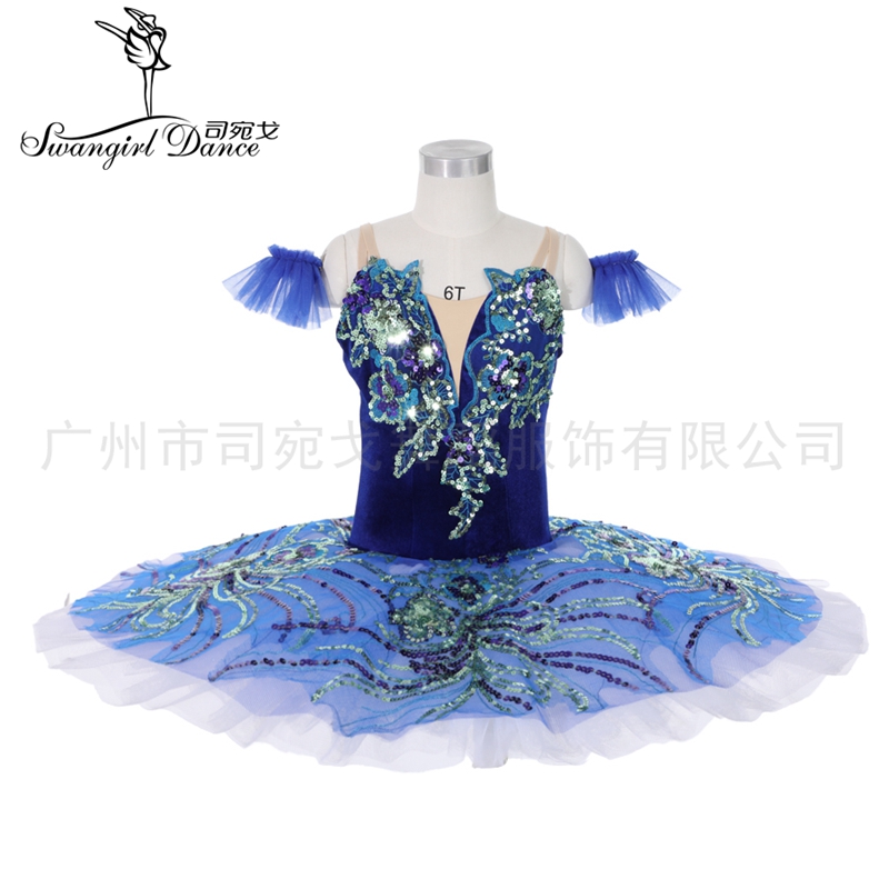 宝蓝色变奏比赛团体表演芭蕾舞裙