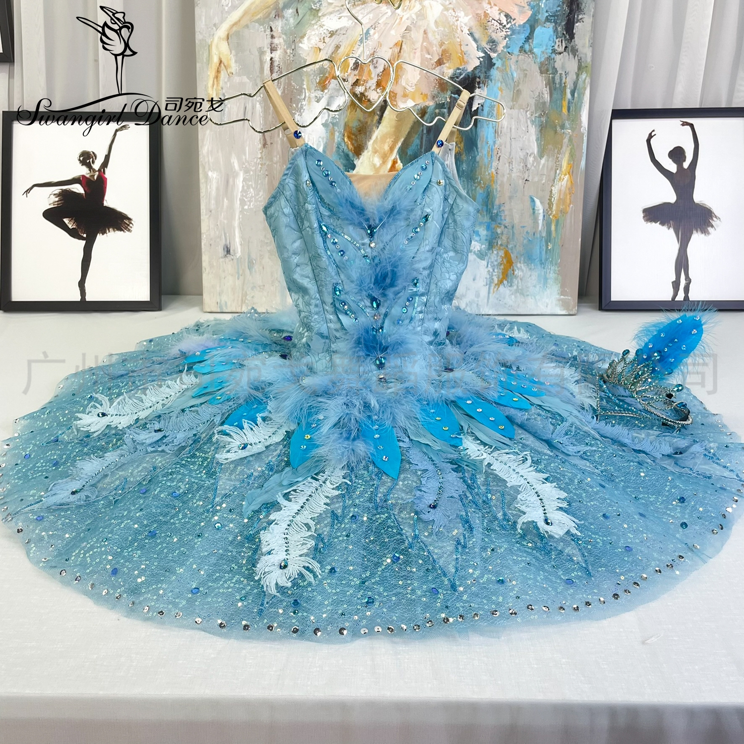 新款蓝鸟芭蕾TUTU纱裙YAGP比赛演出服高档定制蓬蓬纱裙女童连体