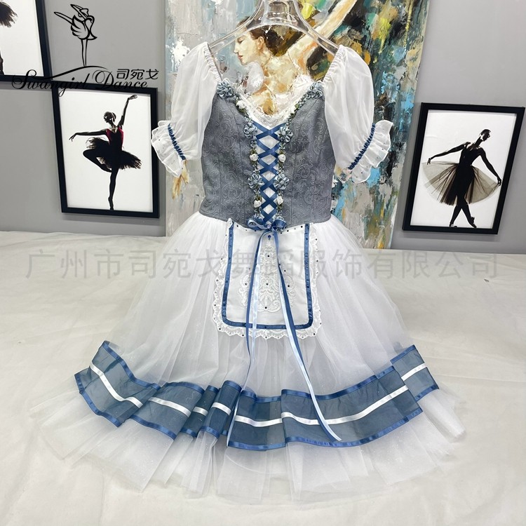 灰色短袖关不住的女儿吉赛尔变奏芭蕾比赛演出服定制女童长纱裙