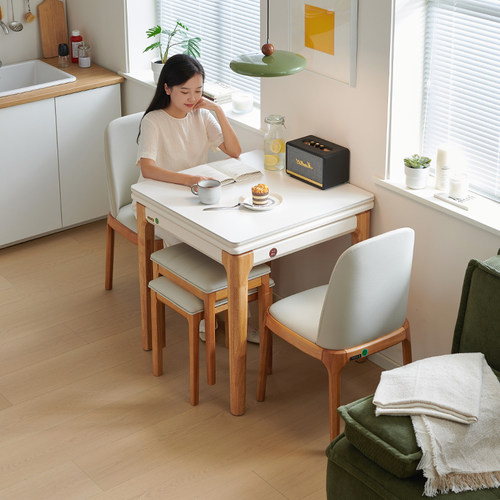 小户型折叠餐桌北欧家用现代简约轻奢实木岩板正方形公寓吃饭桌子