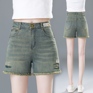 百搭热裤 高腰破洞牛仔短裤 外穿直筒宽松毛边薄款 女夏季 潮 2025新款
