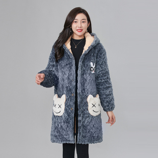 冬季睡衣女上衣单件金龟绒加绒加厚保暖珊瑚绒长袖开衫宽松家居服