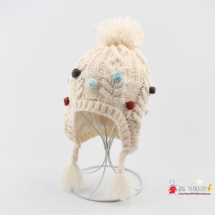 25年出口欧美手工球球女童毛线帽韩版百搭针织帽保暖冬季宝宝帽子
