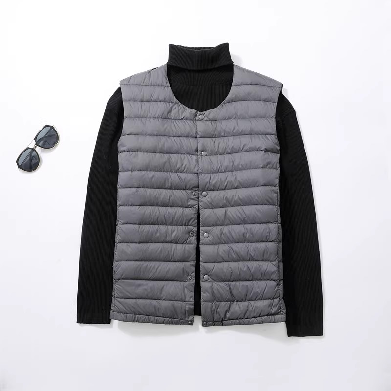 90绒羽绒内胆马甲男背心轻薄羽绒服大码坎肩内穿无领圆领爸爸短款