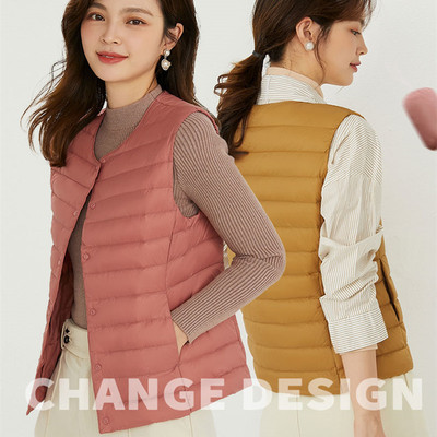 无领羽绒轻薄马甲女背心内胆服大码中老年妈妈装超轻便超薄款圆领