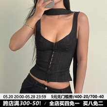 美式 辣妹方领胸型Style围脖小吊带收腰露脐简约百搭上衣 MSYOUCAN