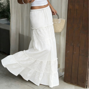 MSYOUCAN 浪漫嬉皮士提花木耳边宽松半身裙波西米亚度假风A字长裙