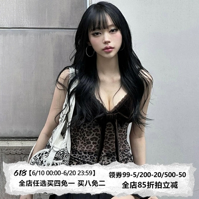 千禧年代丝绒拼接豹纹吊带背心