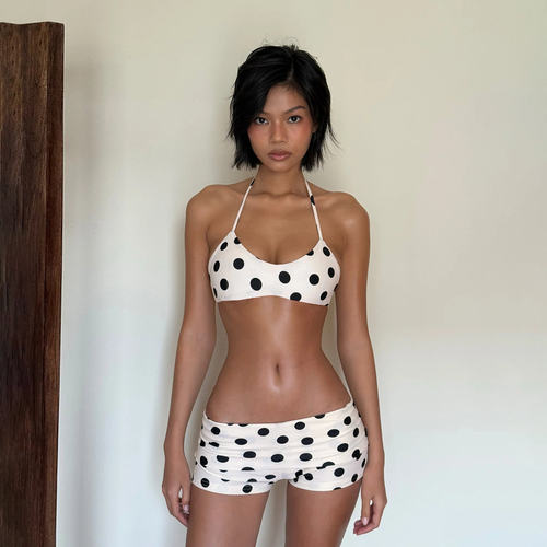 欧美性感撞色波点沙滩两件套装