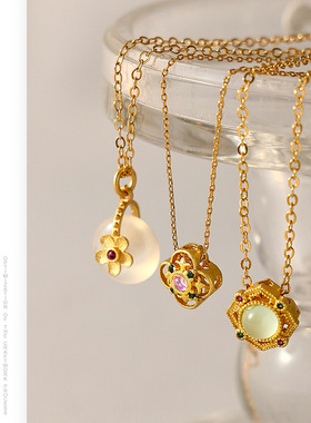 国风古法金沙玛瑙月光石项