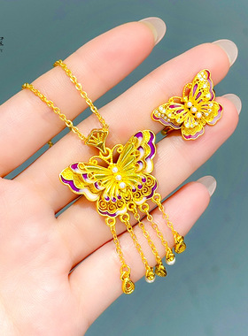 古法沙金珐琅彩紫韵花丝蝴