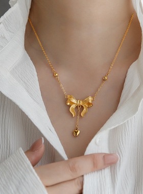 新款古法沙金镀18K蝴蝶结