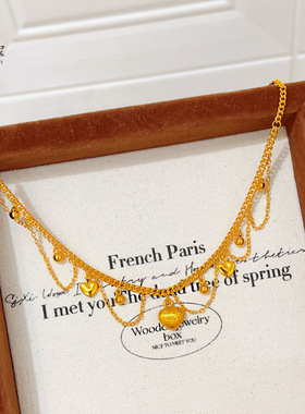 古法沙金999丝绸蕾爱心项