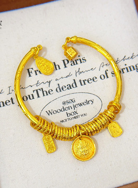 古法沙金999手工錾刻黄财