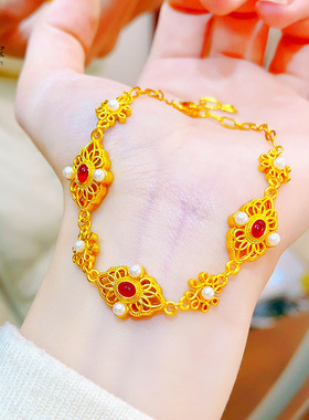 新中式古法沙金999花丝凤