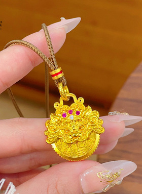 沙金点钻狮山鬼花钱吊坠项