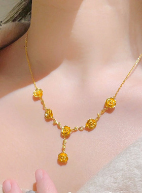 沙金999玫瑰花项链女朵挂