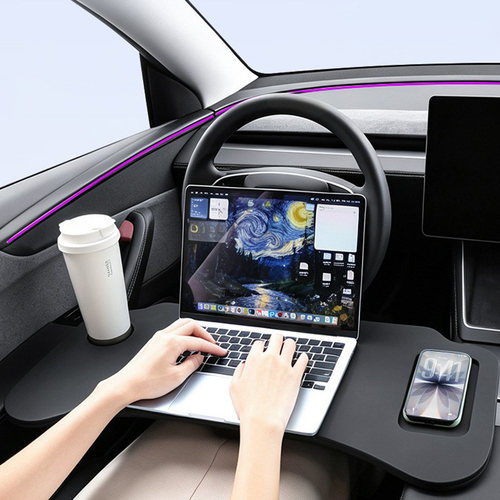 适用于特斯拉Model3/Y车载折叠餐盘前排实木小桌板折叠电脑桌