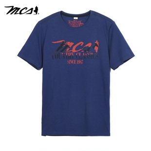MCS万宝路男装圆领夏季短袖T恤大码宽松印花衫全棉舒适休闲打底衫