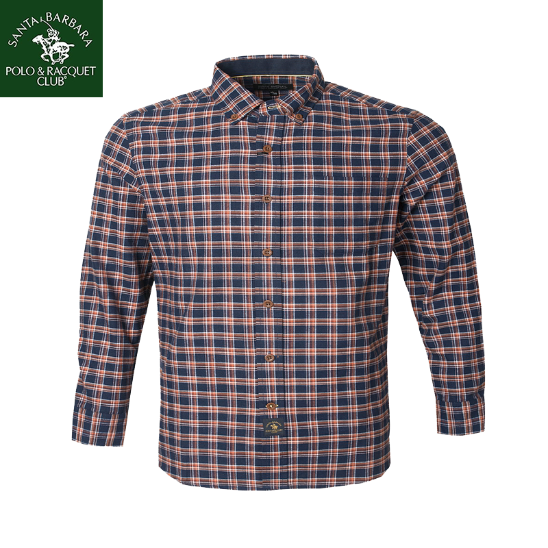 圣大保罗商务衬衣男士秋冬新款厚款纯棉格子长袖衬衫大码装爸爸装